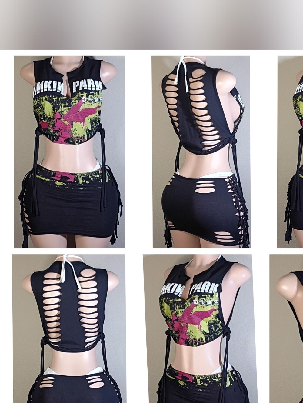 Black Linkin Park Custom Graphic Tshirt Skirt  Set